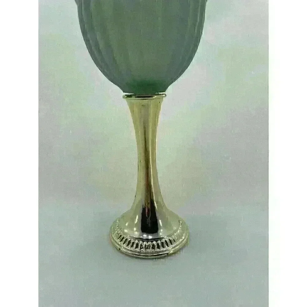 Vintage 1968 Avon Green Regence Tall Pedestal Candle‎ Holder with Lid Gold Base​